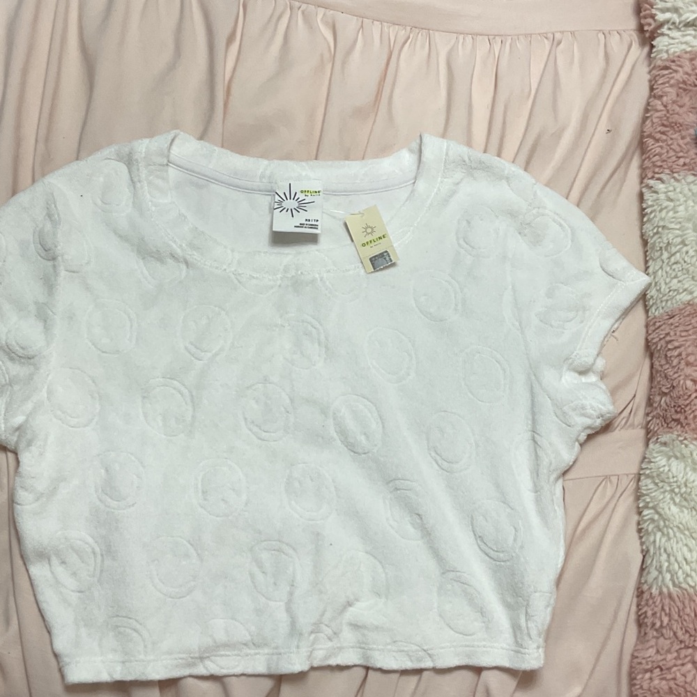 Aerie White Terry Short Sleeve Tee